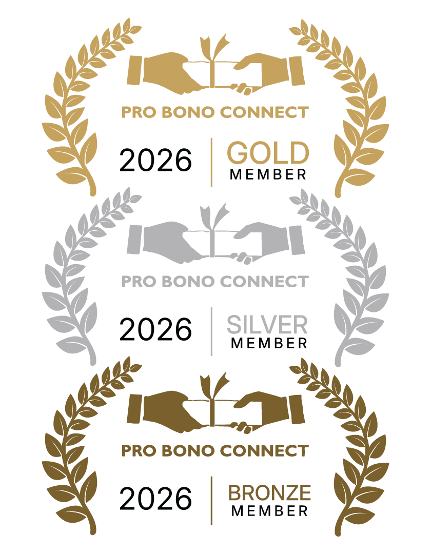 Pro Bono Connect Recognition Awards, Gold, Silver and Bronze stacked up vertically